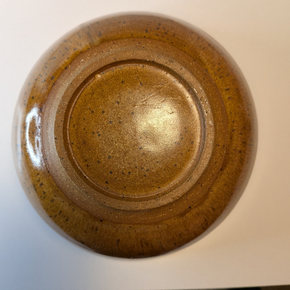 Vintage 1948 MCM Footed Stoneware Petal Bowl - Amber Glaze Art Pottery - Picture 4 of 6